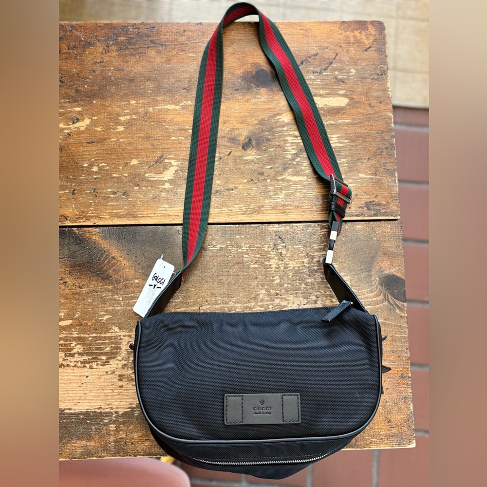 GUCCI Black Techno Canvas Belt / Shoulder / Crossbody Bag